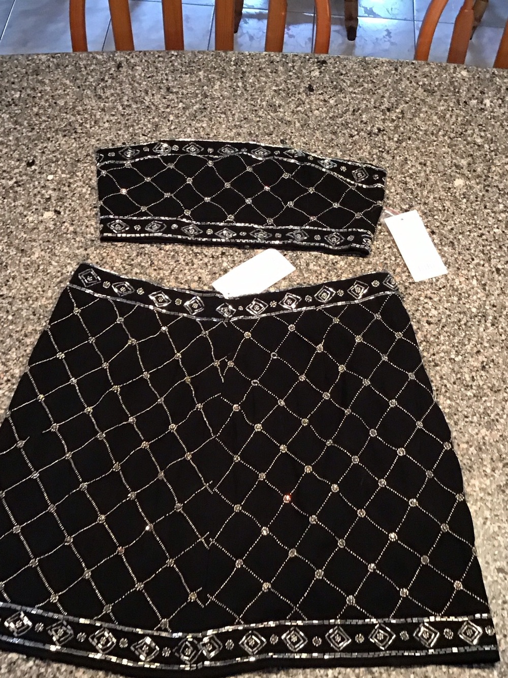 Tobi Black Embellished Mini Skirt & Matching Bandeau Set